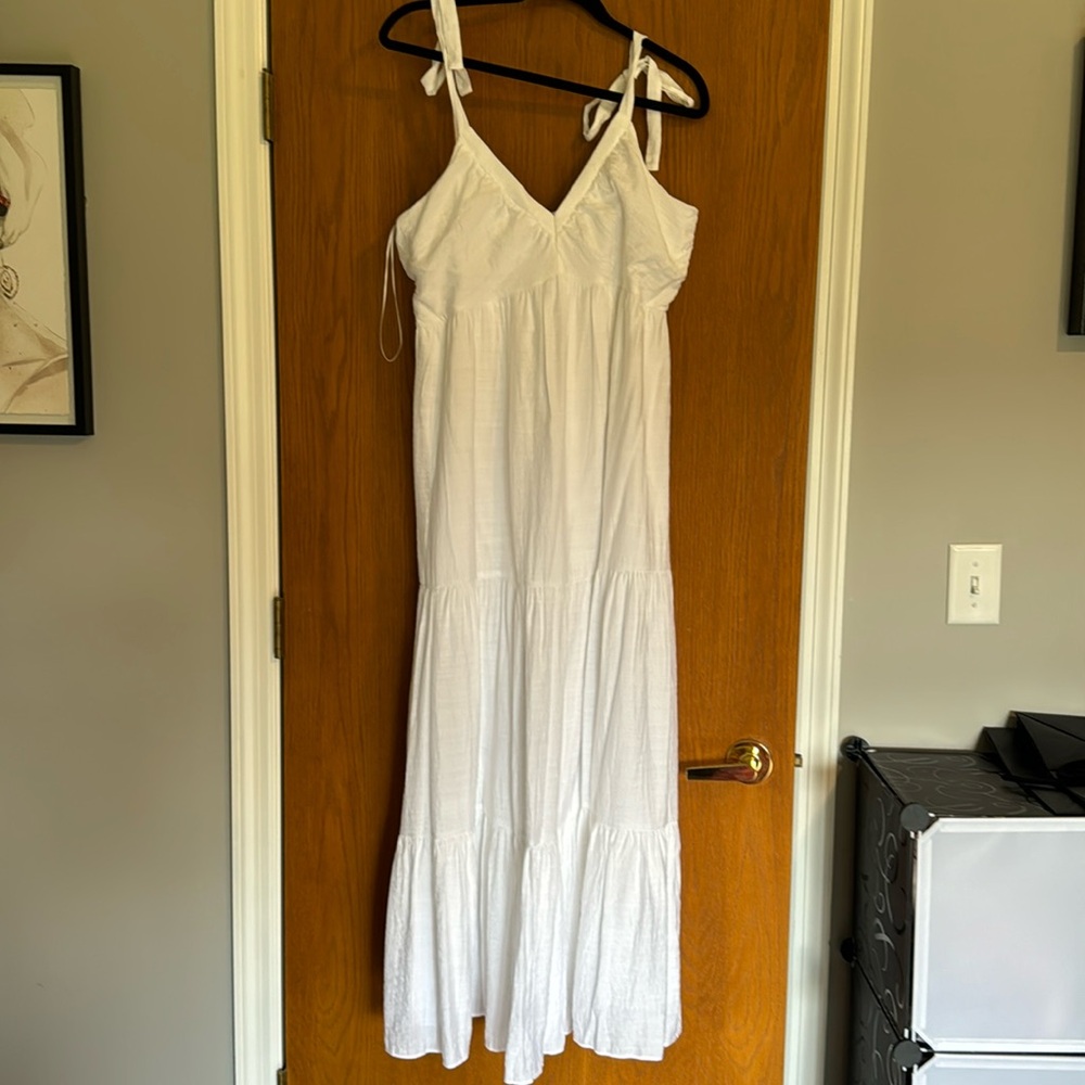A favorite! Lovely white linen dress w bow straps